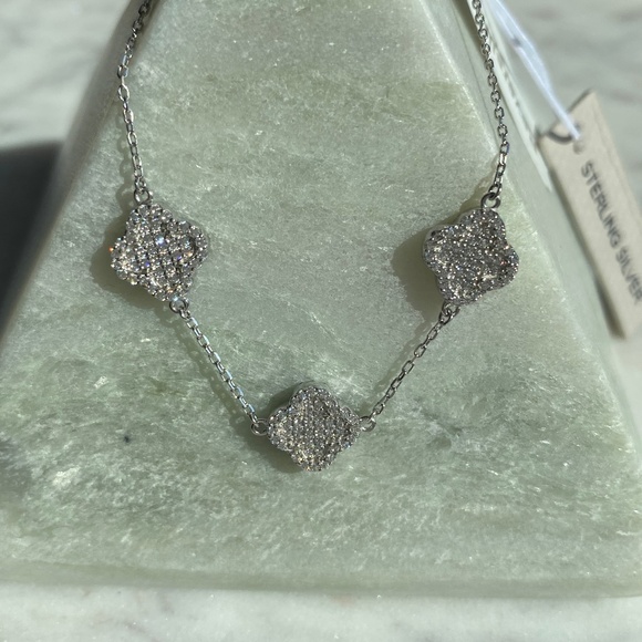 NWT Rachel Zoe Sterling silver and rhinestone 3 clover bracelet - Picture 1 of 5